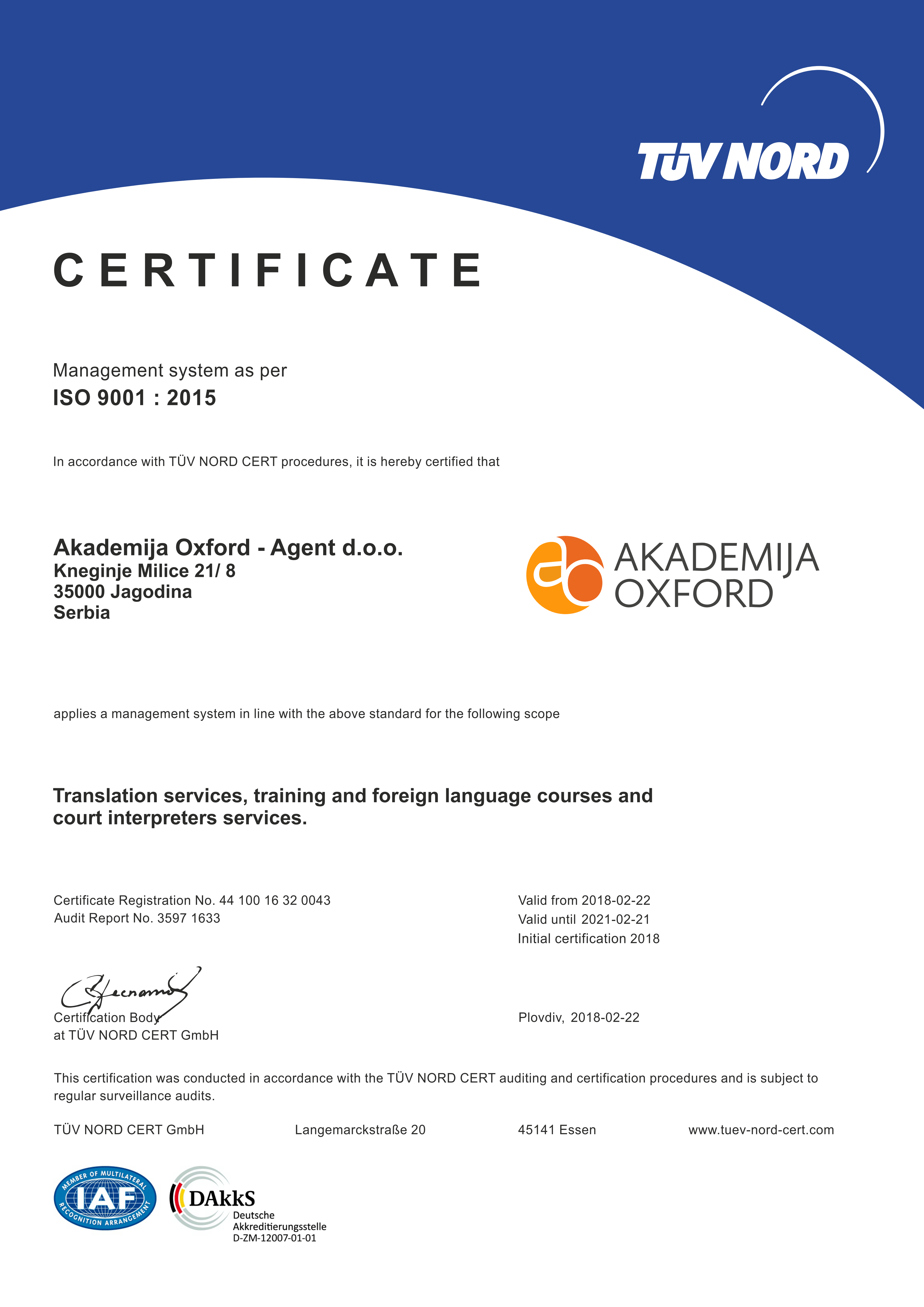ISO 9001 Standard - Certificate