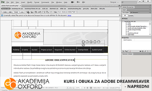 Obuka za Dreamweaver - Napredni nivo Novi Sad - Akademija Oxford