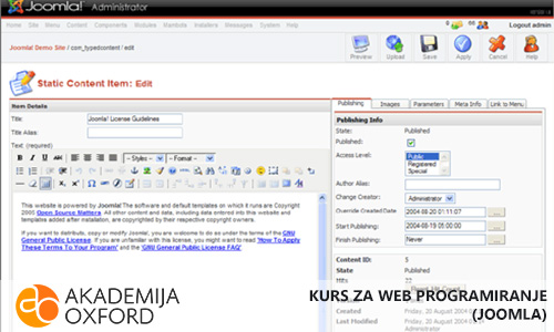 Joomla Kurs Novi Sad - Akademija Oxford