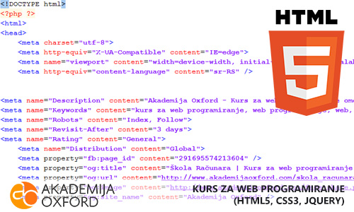 Kurs za Web programiranje HTML, CSS, JQUERY Novi Sad - Akademija Oxford