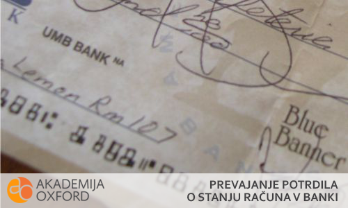 Prevajanje potrdila o stanju računa v banki, Ljubljana