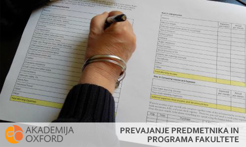 Prevajanje predmetnika in programa fakultete, Ljubljana