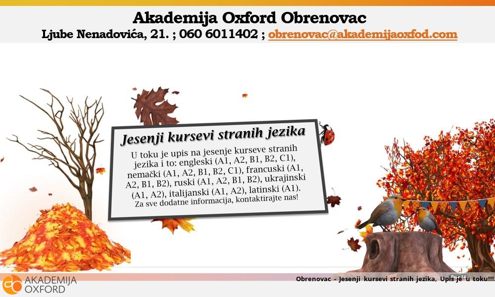 Obrenovac - Jesenji kursevi stranih jezika, Upis je u toku!!!