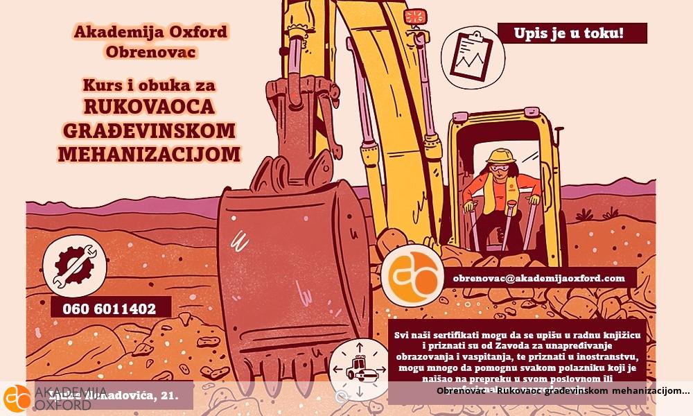 Obrenovac - Rukovaoc građevinskom mehanizacijom Obrenovac - Rukovaoc građevinskom mehanizacijom