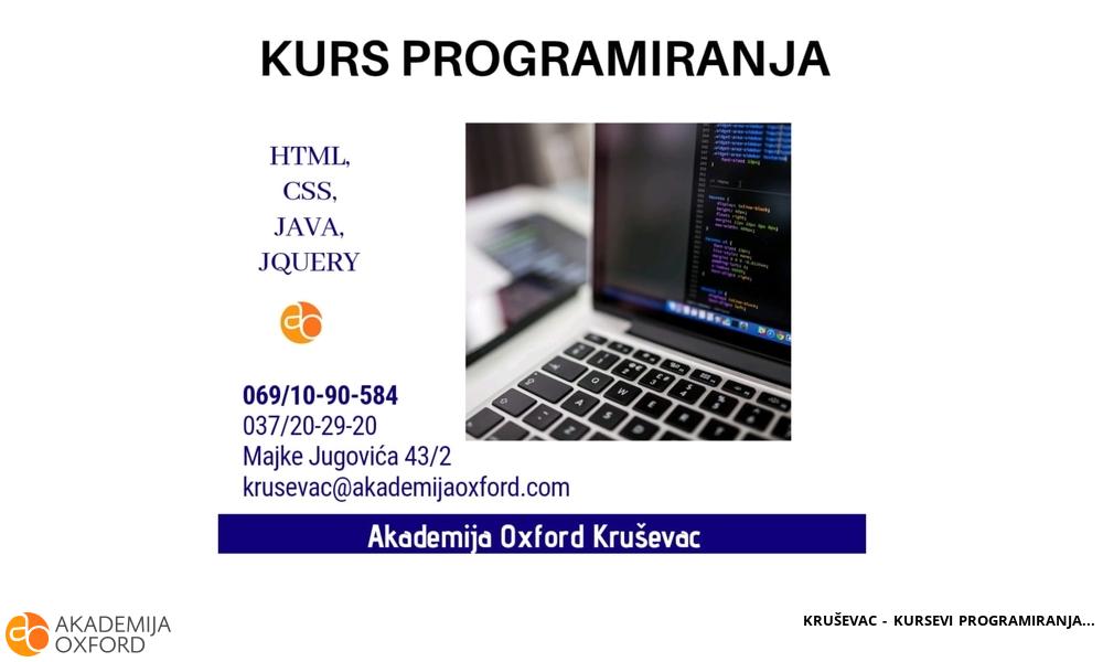 KRUŠEVAC - KURSEVI PROGRAMIRANJA KRUŠEVAC - KURSEVI PROGRAMIRANJA