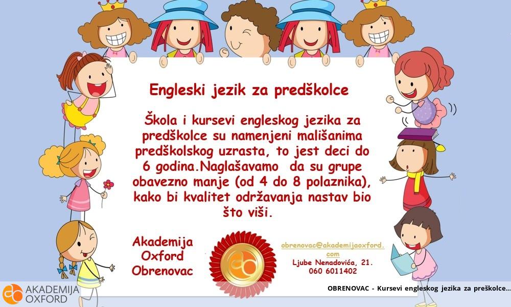 OBRENOVAC - Kursevi engleskog jezika za preškolce