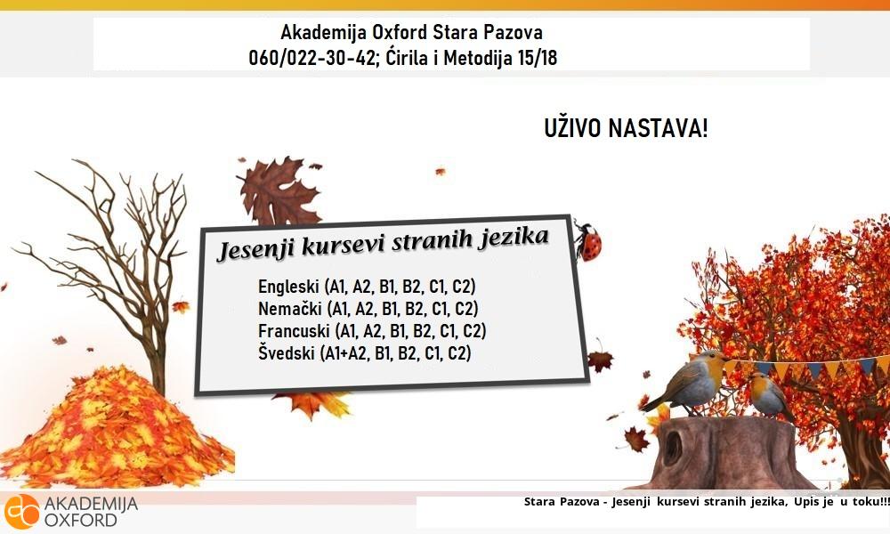 Stara Pazova - Jesenji kursevi stranih jezika, Upis je u toku!!!